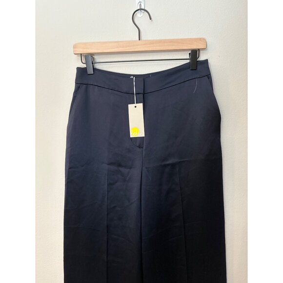 NEW Boden Wide-Leg Satin High-Rise Navy Blue Pockets Trousers Pants Women's 10 - Picture 5 of 15